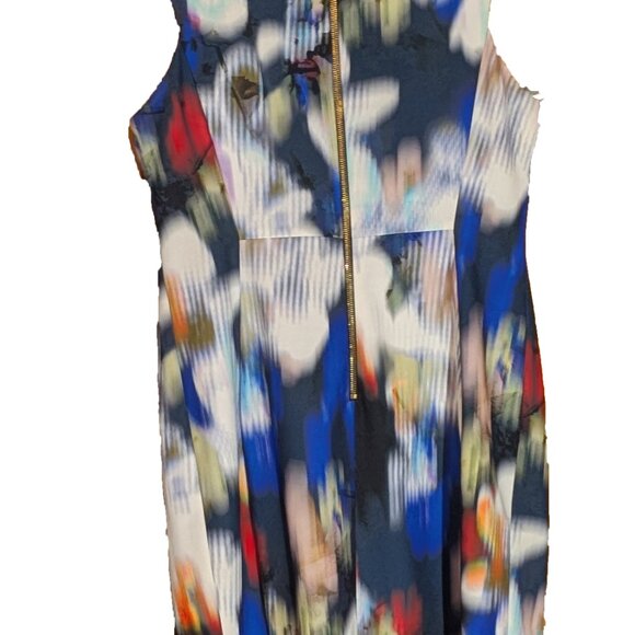 Calvin Klein Blue Womens Size 14 Blurred Floral Print Sheath Dress - Picture 2 of 5